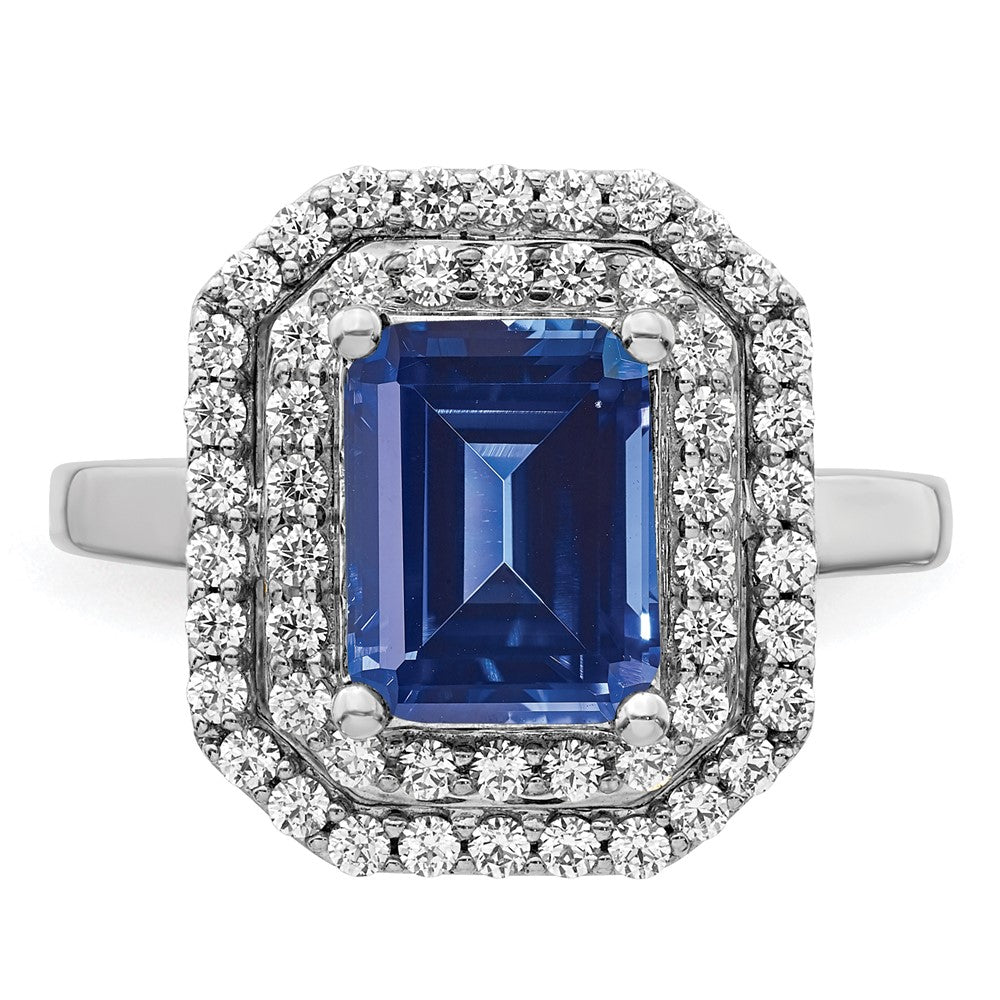 14K White Gold Lab Grown VS/SI FGH Dia & Created Blue Sapphire Ring