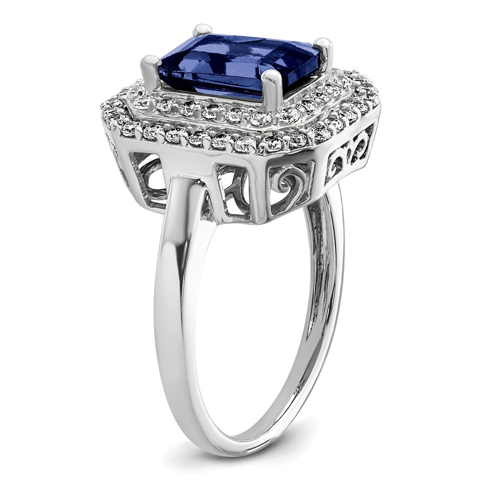 14K White Gold Lab Grown VS/SI FGH Dia & Created Blue Sapphire Ring