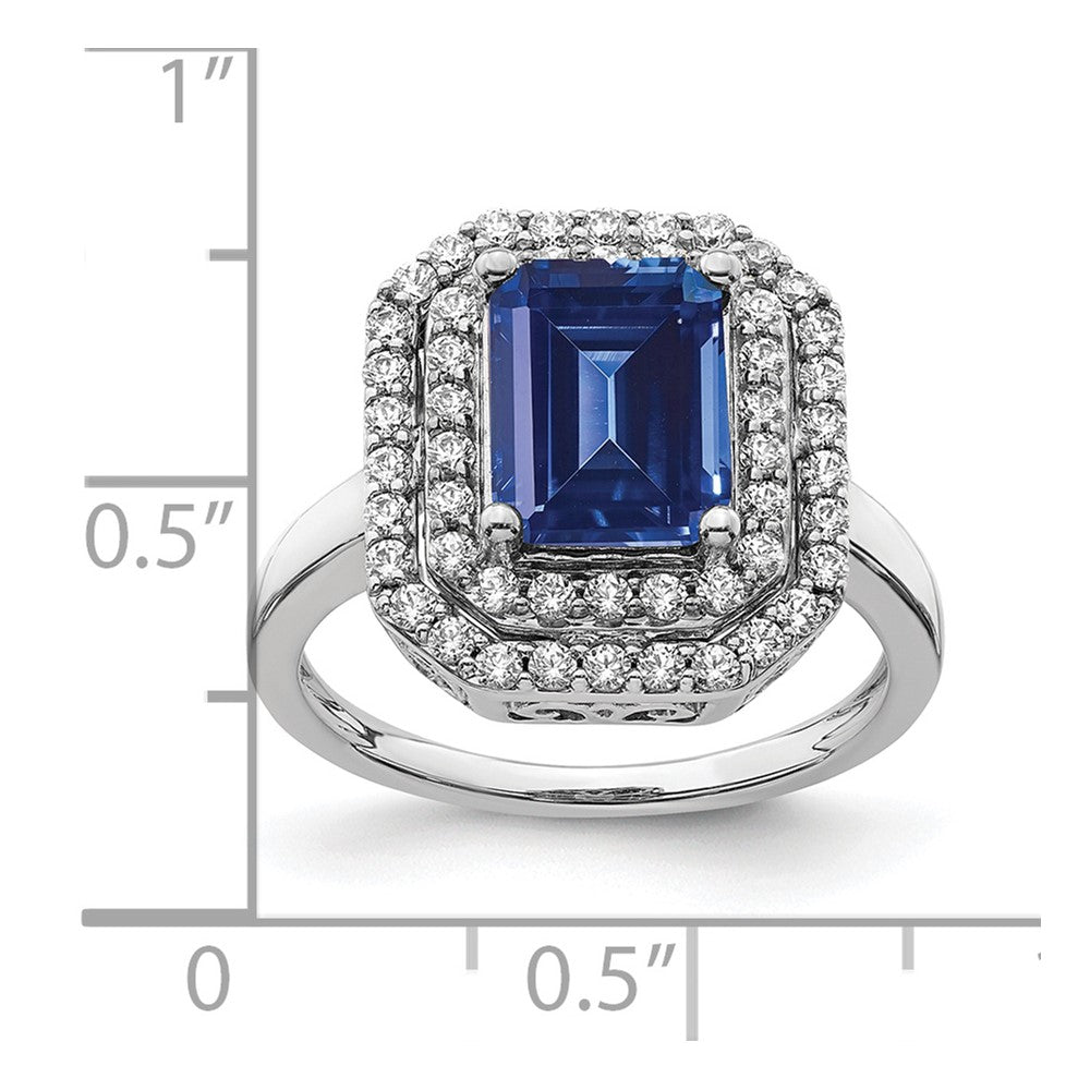 14K White Gold Lab Grown VS/SI FGH Dia & Created Blue Sapphire Ring