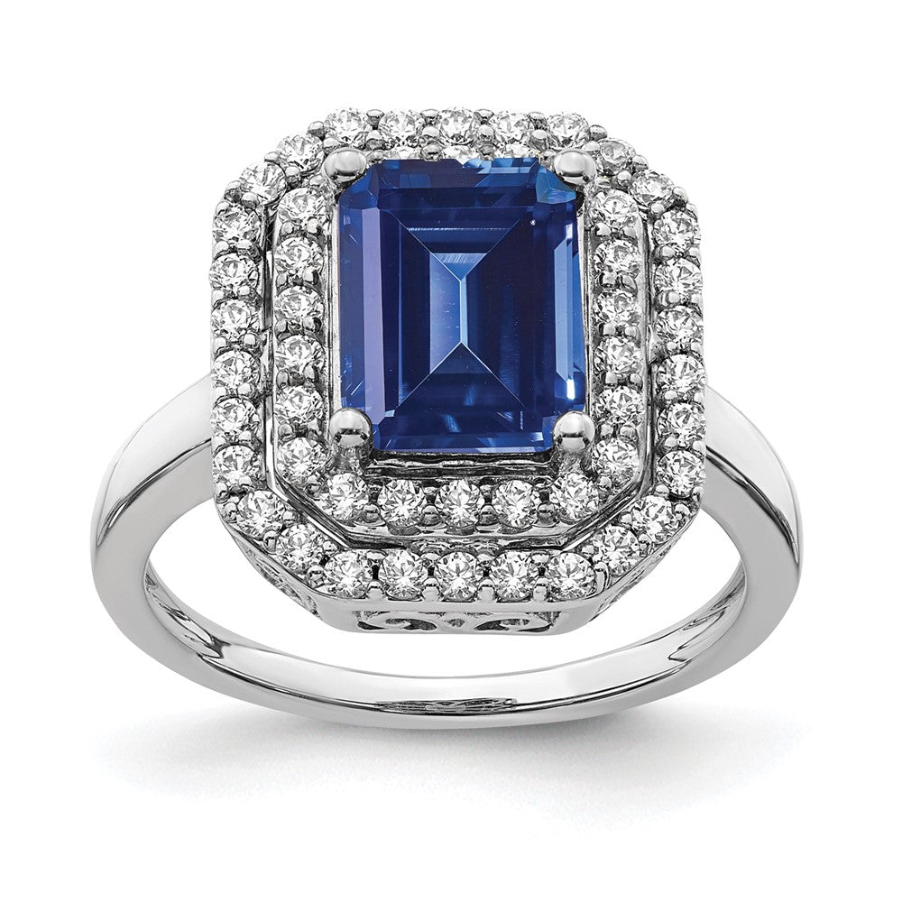 14K White Gold Lab Grown VS/SI FGH Dia & Created Blue Sapphire Ring