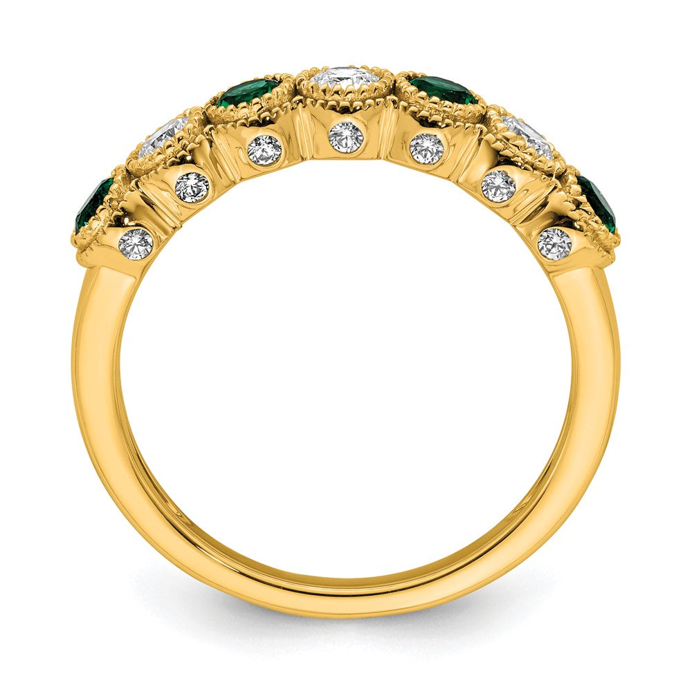 14K Lab Grown VS/SI FGH Dia & Created Emerald Ring