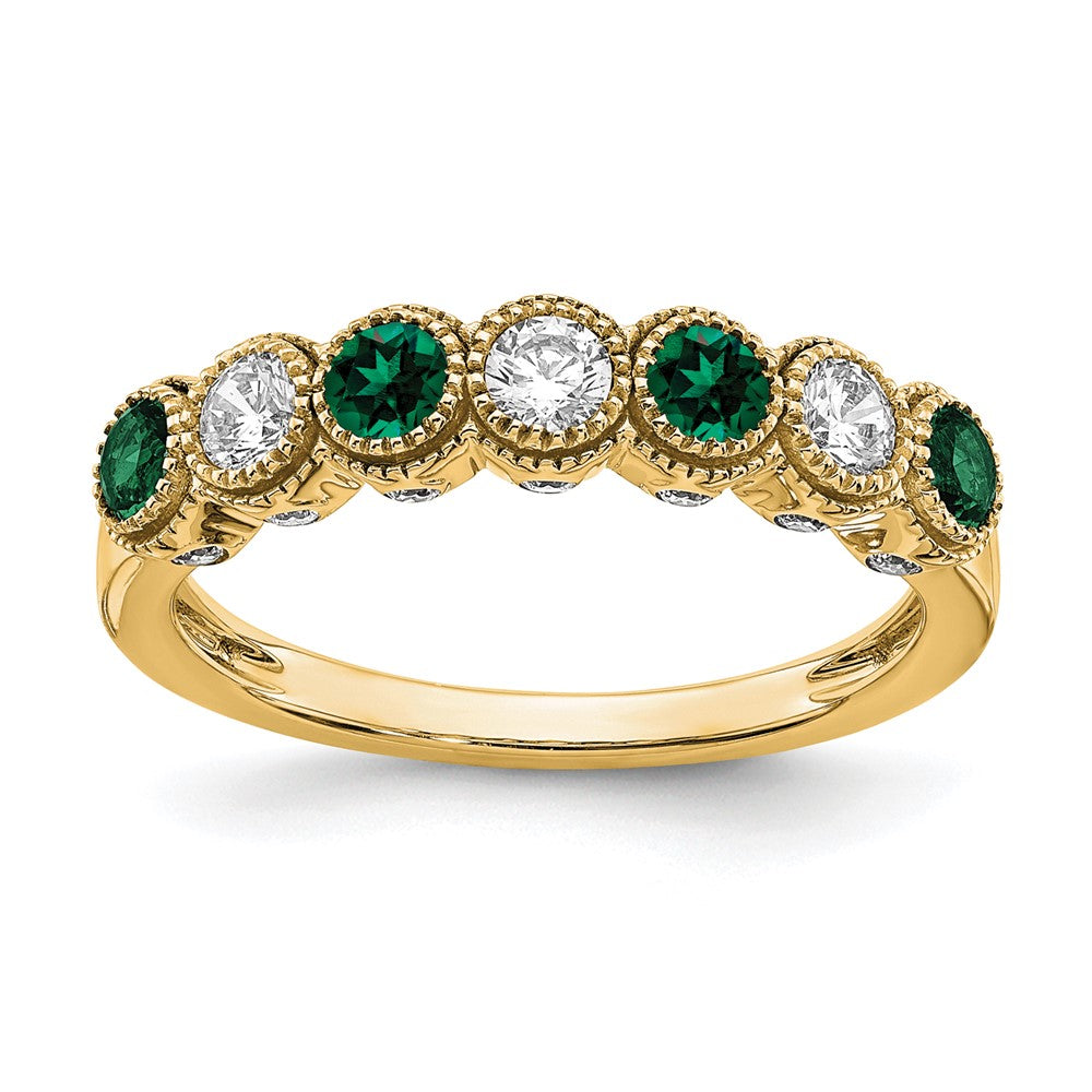 14K Lab Grown VS/SI FGH Dia & Created Emerald Ring