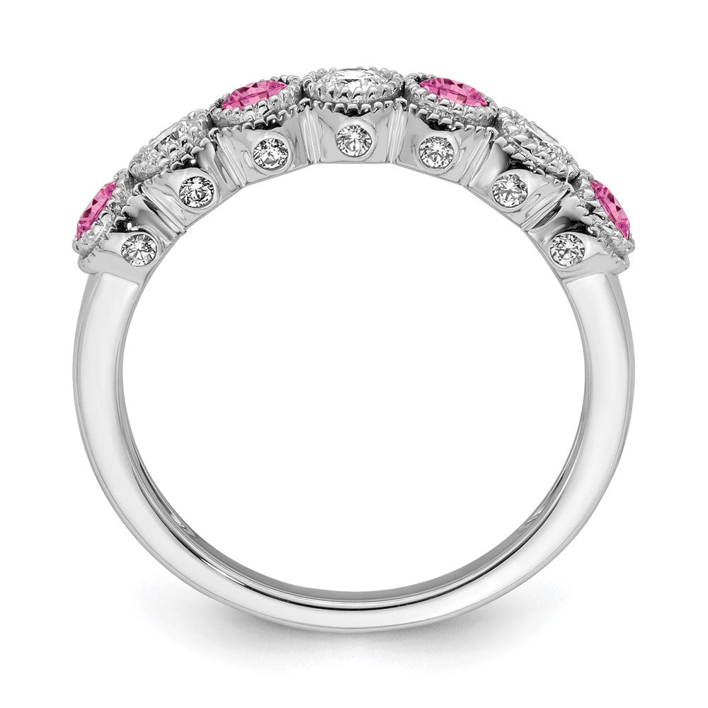 14K White Gold Lab Grown VS/SI FGH Dia & Created Pink Sapphire Ring