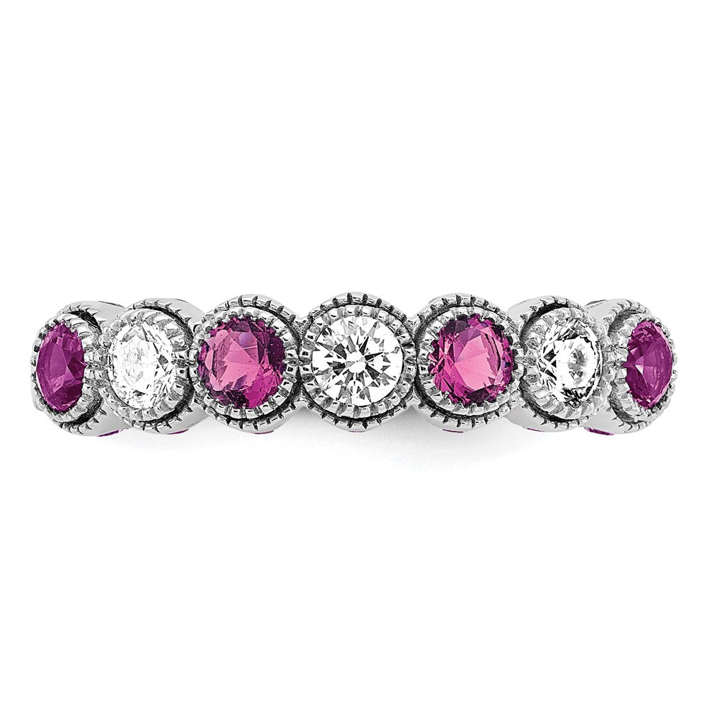 14K White Gold Lab Grown VS/SI FGH Dia & Created Pink Sapphire Ring