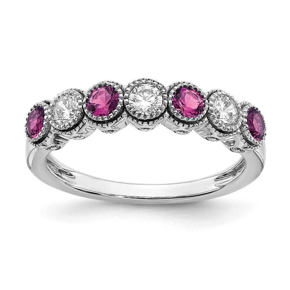 14K White Gold Lab Grown VS/SI FGH Dia & Created Pink Sapphire Ring