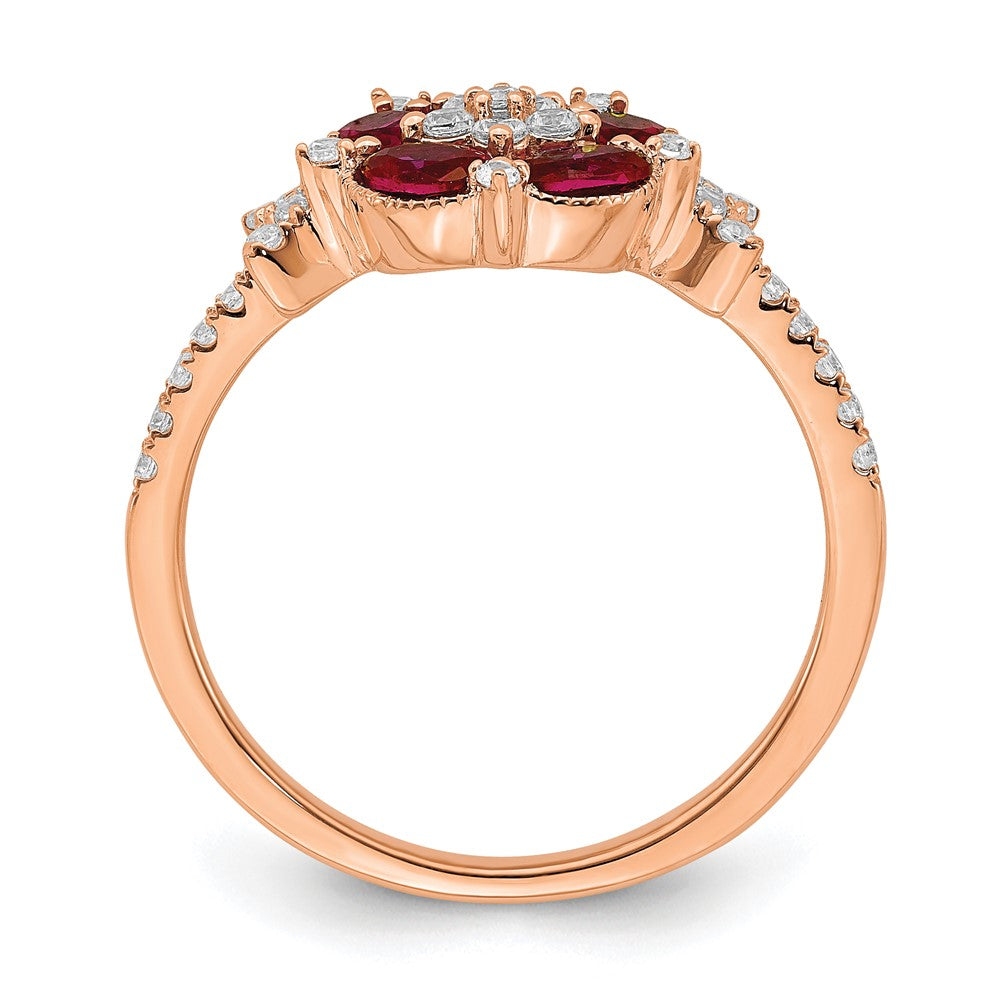 14K Rose Gold Lab Grown Diamond VS/SI FGH Cr.Ruby Floral Ring