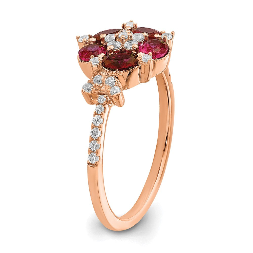 14K Rose Gold Lab Grown Diamond VS/SI FGH Cr.Ruby Floral Ring