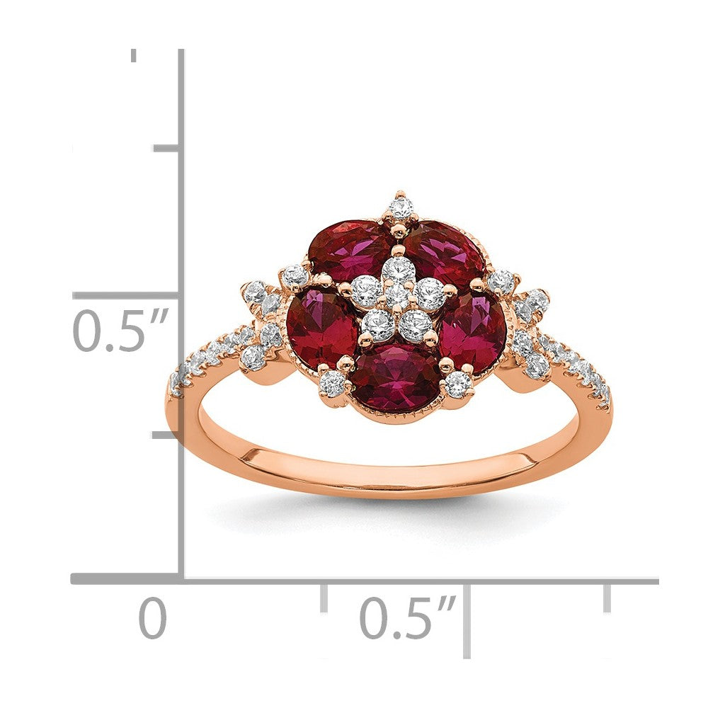 14K Rose Gold Lab Grown Diamond VS/SI FGH Cr.Ruby Floral Ring