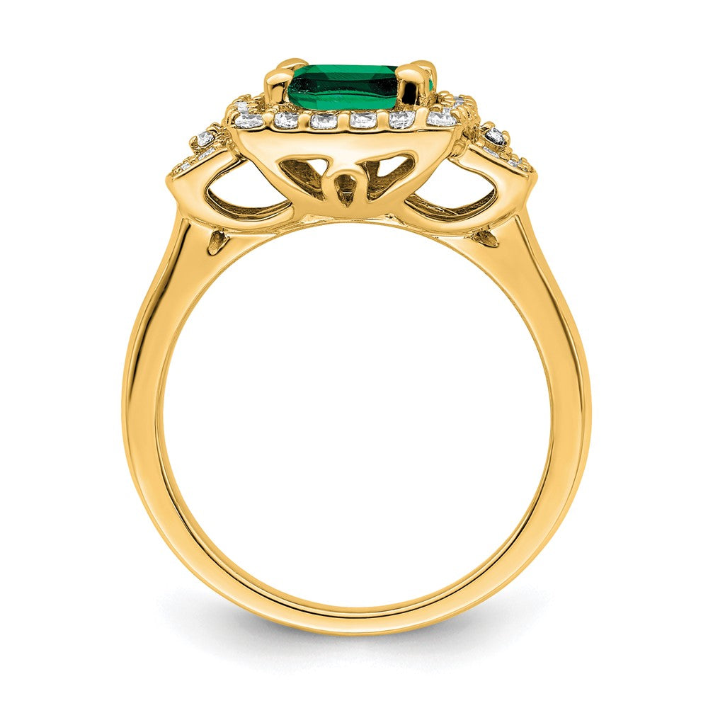 14K Lab Grown Dia. VS/SI FGH Lab Created Emerald Halo Ring