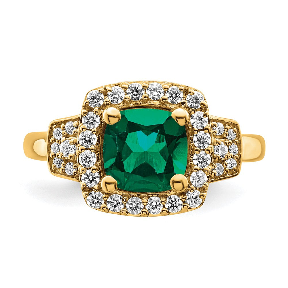 14K Lab Grown Dia. VS/SI FGH Lab Created Emerald Halo Ring