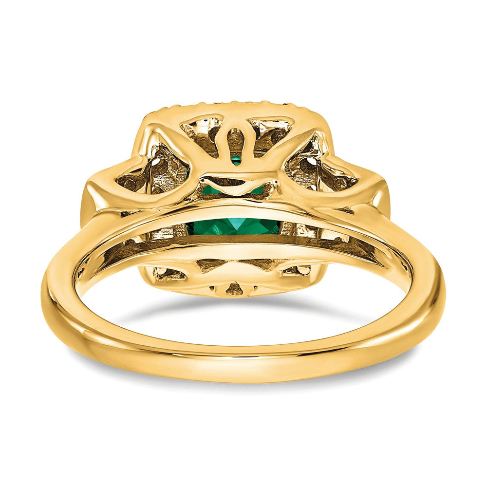 14K Lab Grown Dia. VS/SI FGH Lab Created Emerald Halo Ring