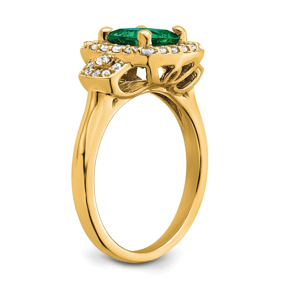 14K Lab Grown Dia. VS/SI FGH Lab Created Emerald Halo Ring