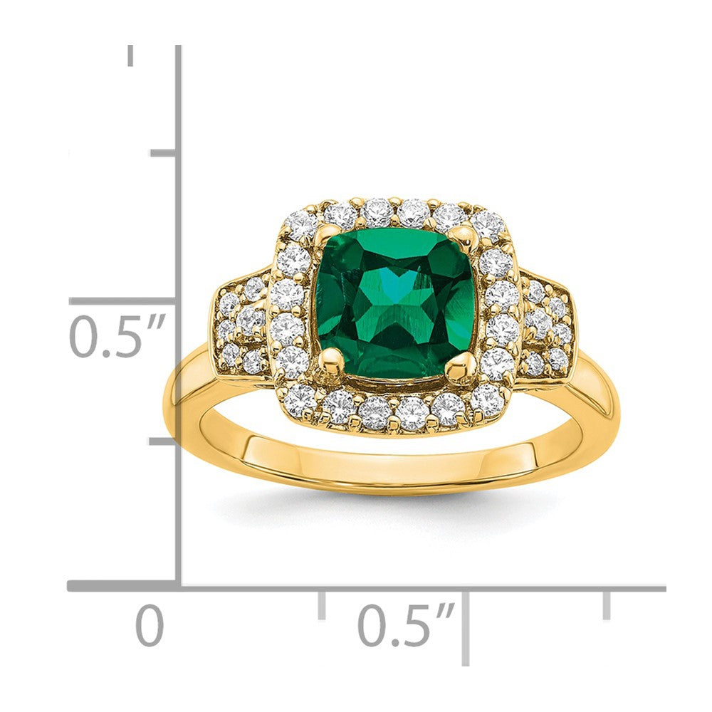 14K Lab Grown Dia. VS/SI FGH Lab Created Emerald Halo Ring