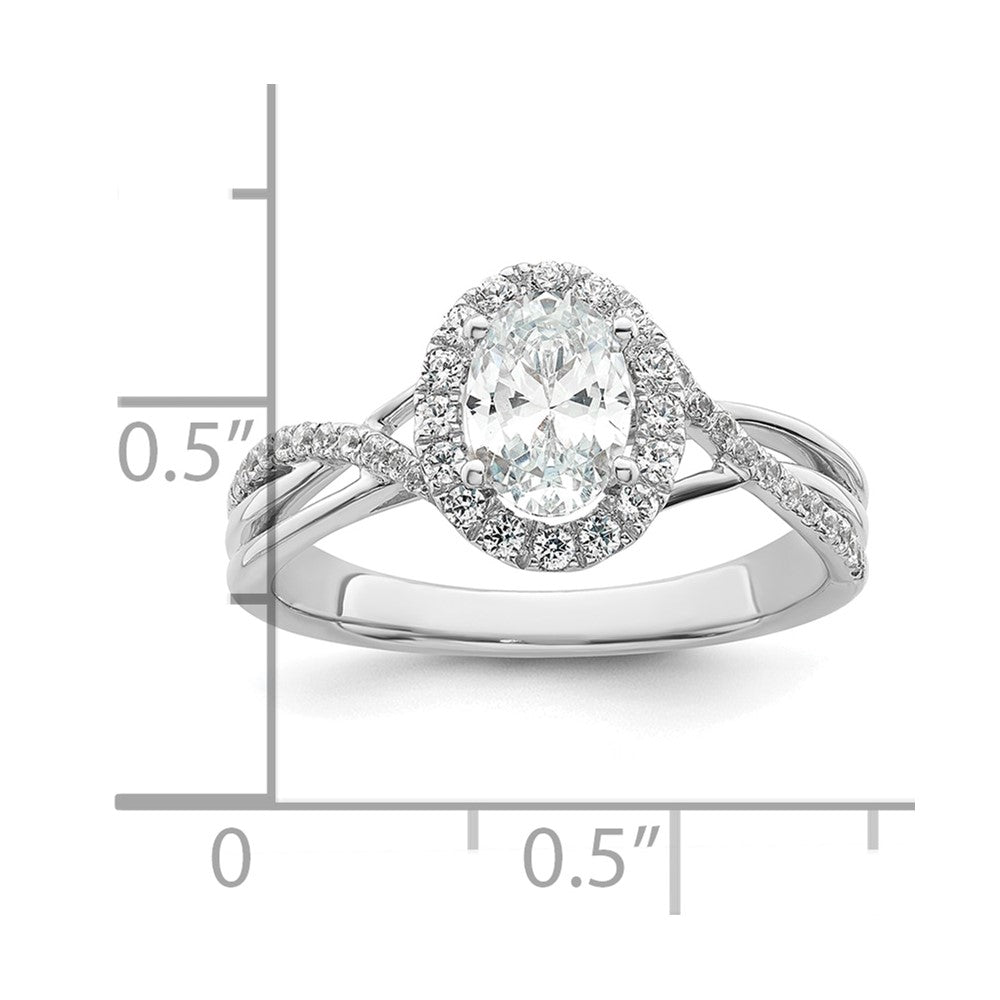 14K White Gold Lab Grown Diamond VS/SI FGH Semi Oval Halo Eng Ring