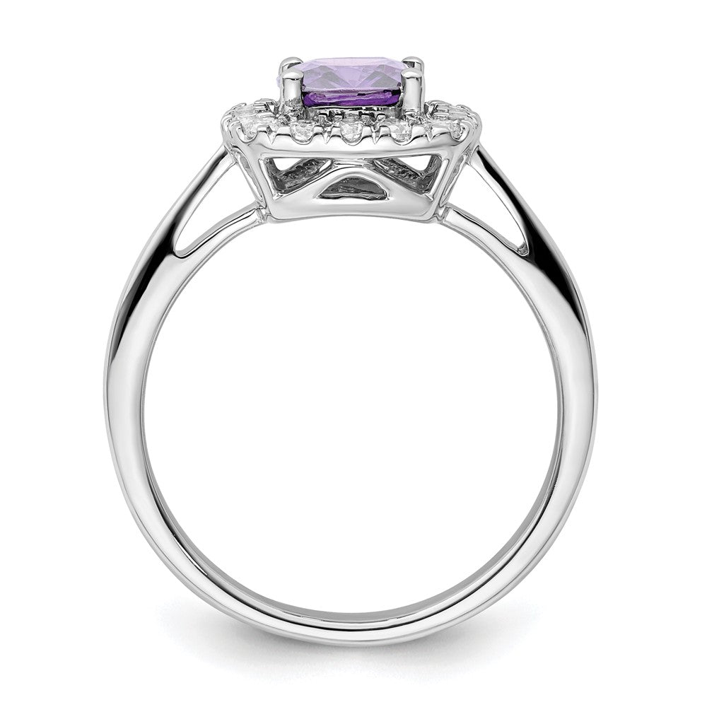 14K White Gold Lab Grown VS/SI FGH Dia and Amethyst Halo Ring