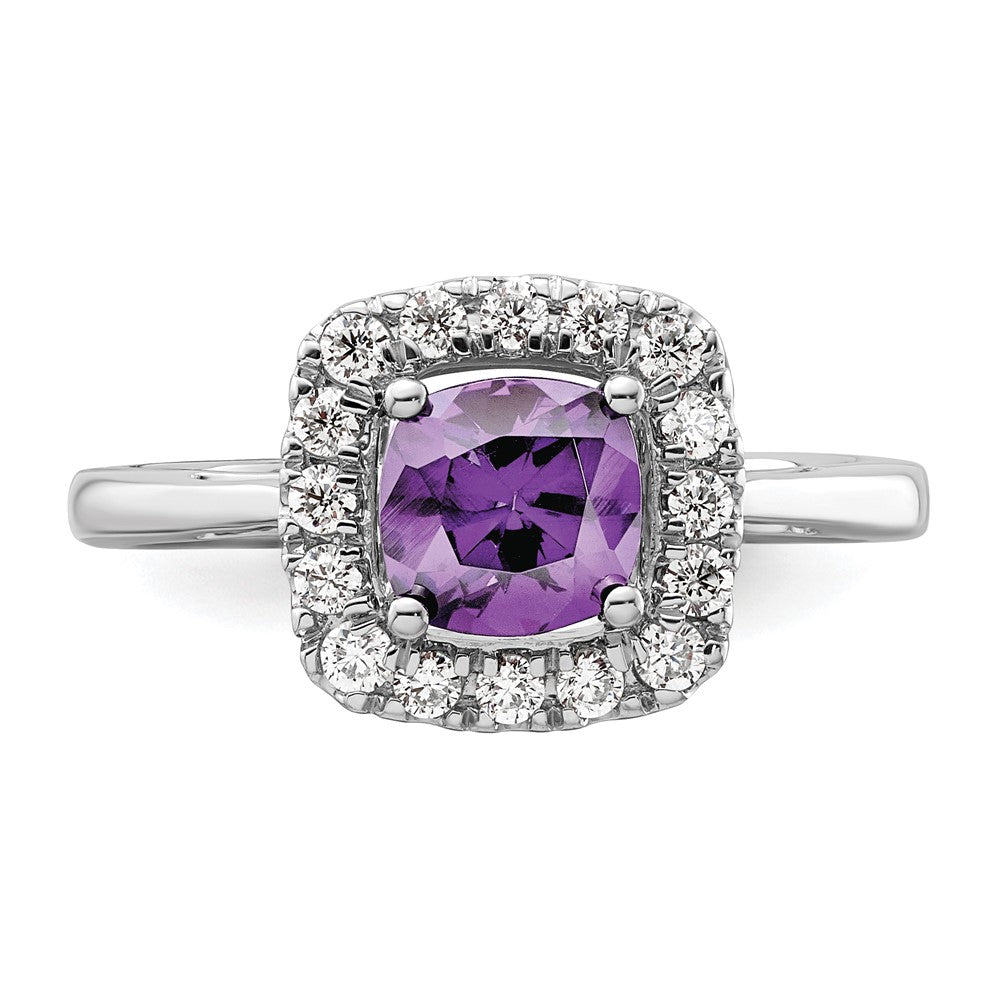 14K White Gold Lab Grown VS/SI FGH Dia and Amethyst Halo Ring