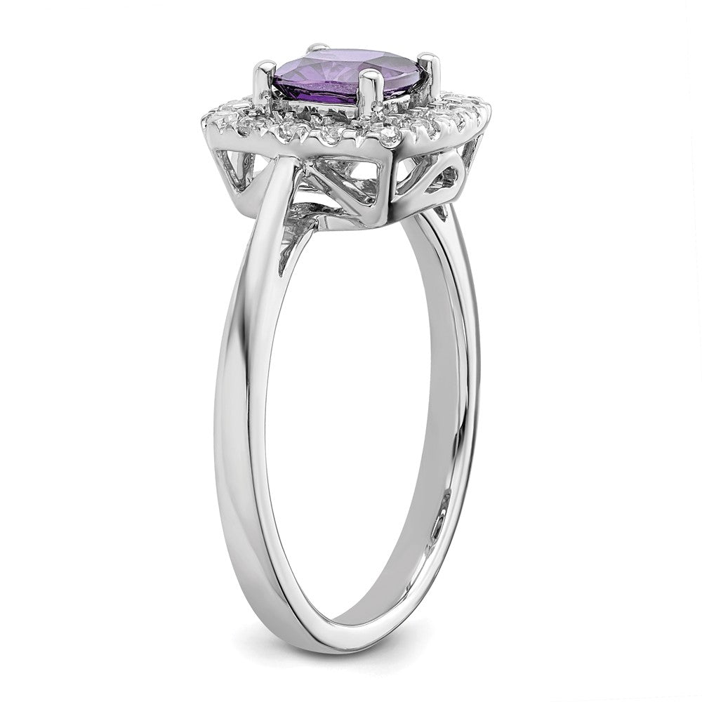 14K White Gold Lab Grown VS/SI FGH Dia and Amethyst Halo Ring