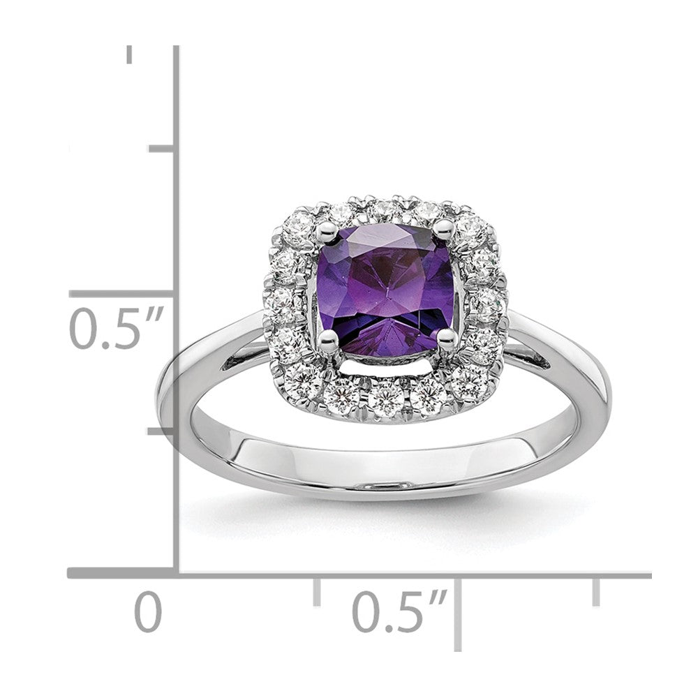 14K White Gold Lab Grown VS/SI FGH Dia and Amethyst Halo Ring