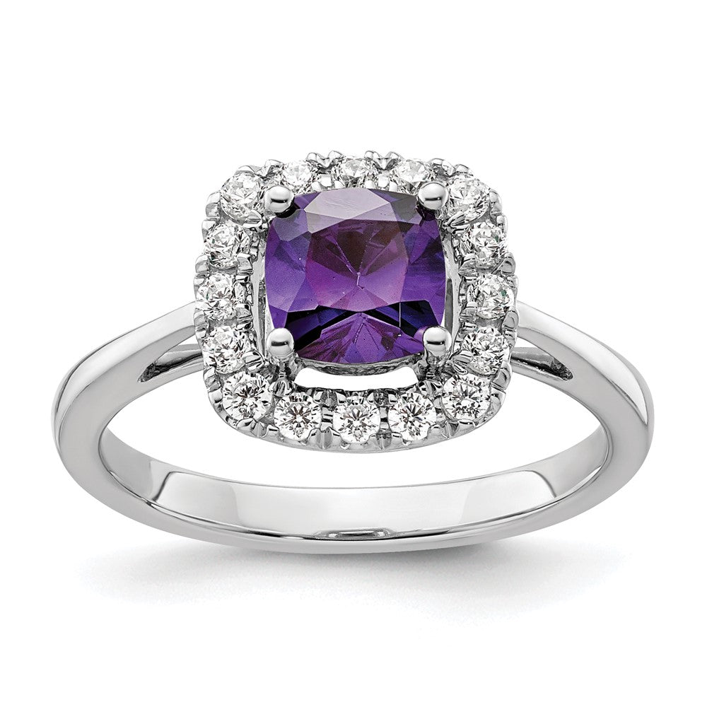 14K White Gold Lab Grown VS/SI FGH Dia and Amethyst Halo Ring