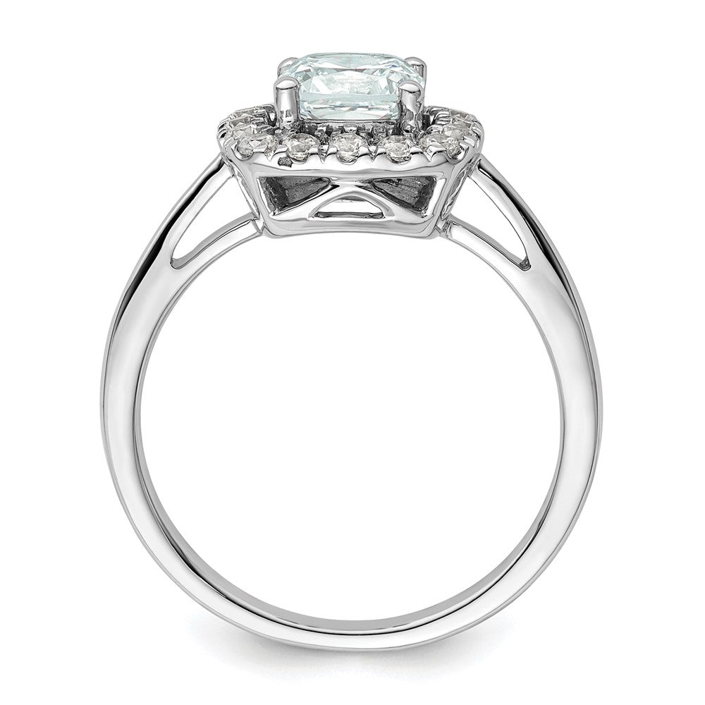 14K White Gold Lab Grown VS/SI FGH Dia and Aquamarine Halo Ring