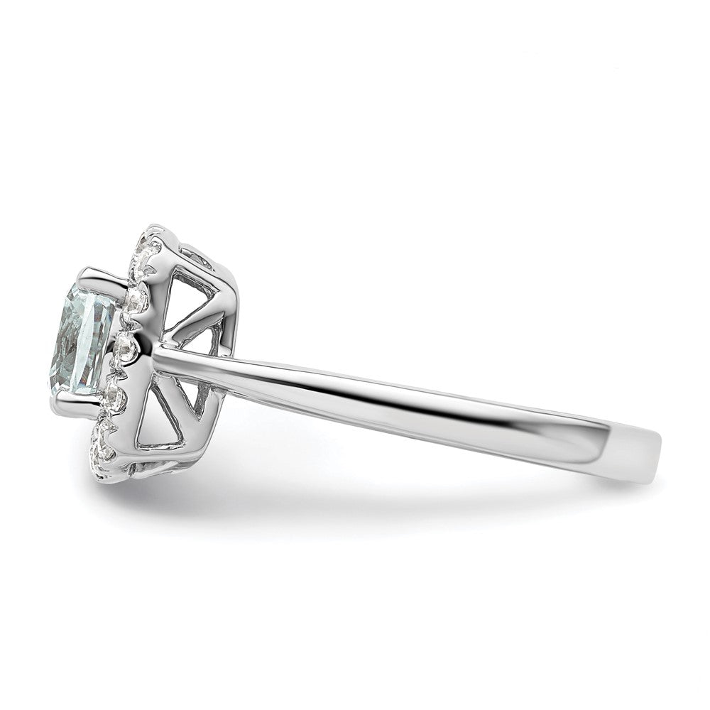 14K White Gold Lab Grown VS/SI FGH Dia and Aquamarine Halo Ring