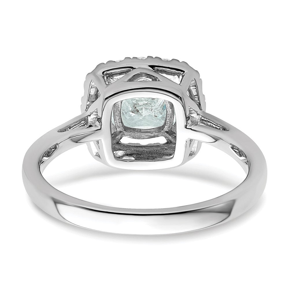 14K White Gold Lab Grown VS/SI FGH Dia and Aquamarine Halo Ring