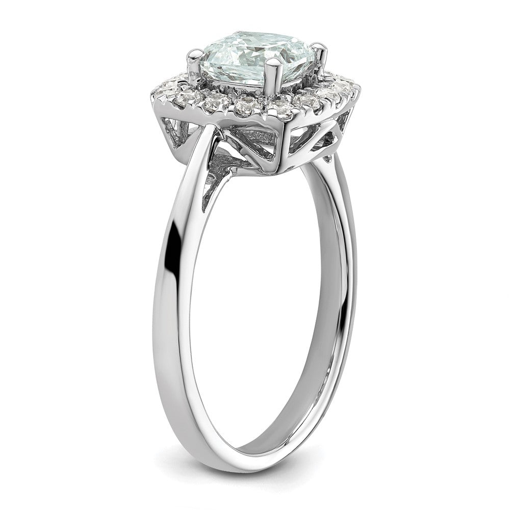 14K White Gold Lab Grown VS/SI FGH Dia and Aquamarine Halo Ring