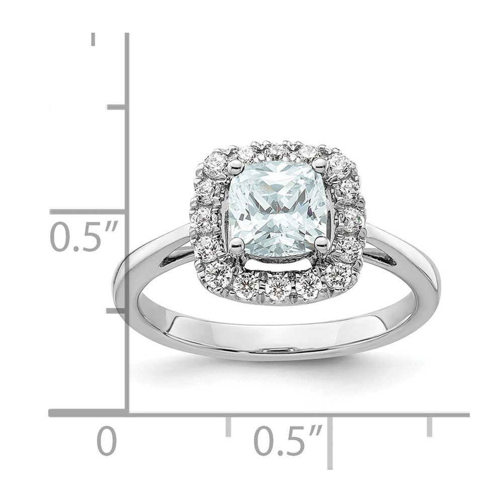 14K White Gold Lab Grown VS/SI FGH Dia and Aquamarine Halo Ring