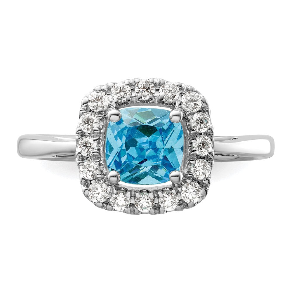 14K White Gold Lab Grown VS/SI FGH Dia and Blue Topaz Halo Ring