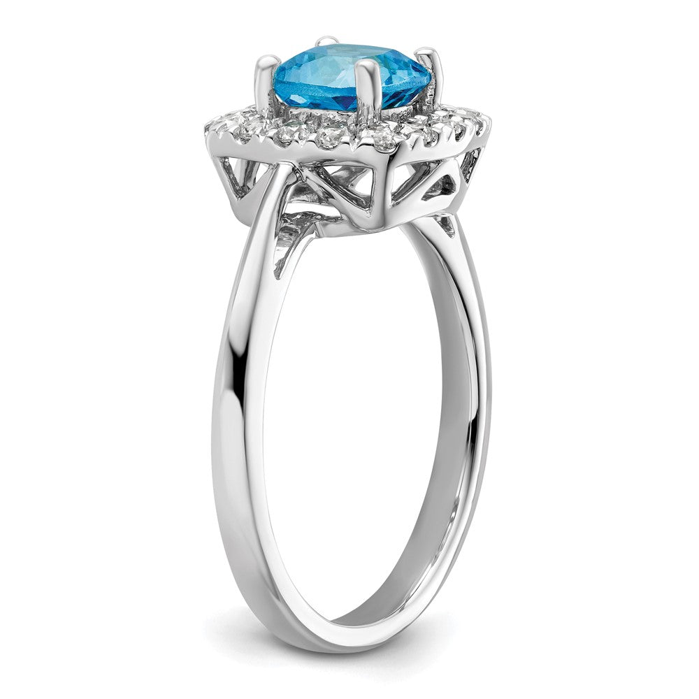 14K White Gold Lab Grown VS/SI FGH Dia and Blue Topaz Halo Ring