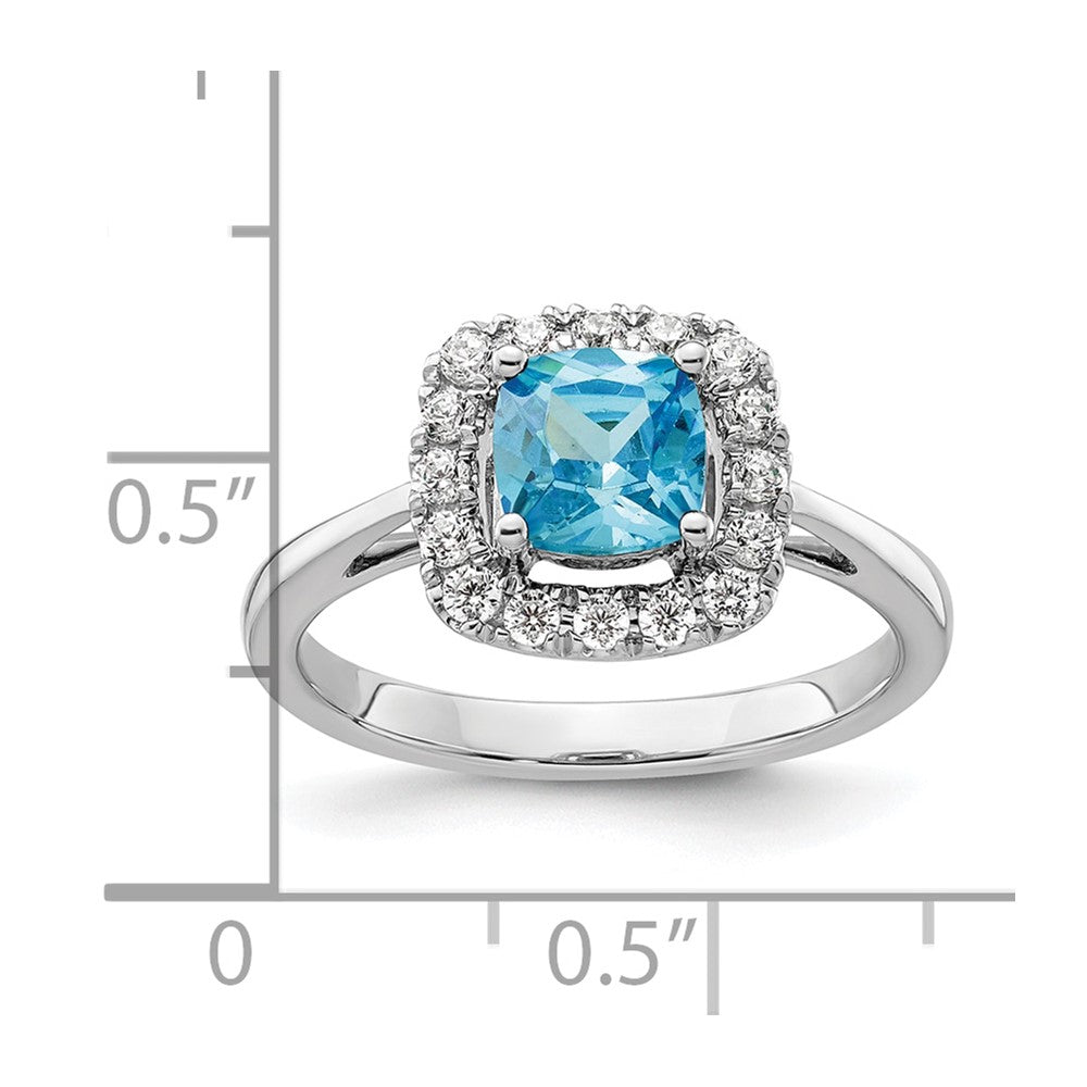 14K White Gold Lab Grown VS/SI FGH Dia and Blue Topaz Halo Ring