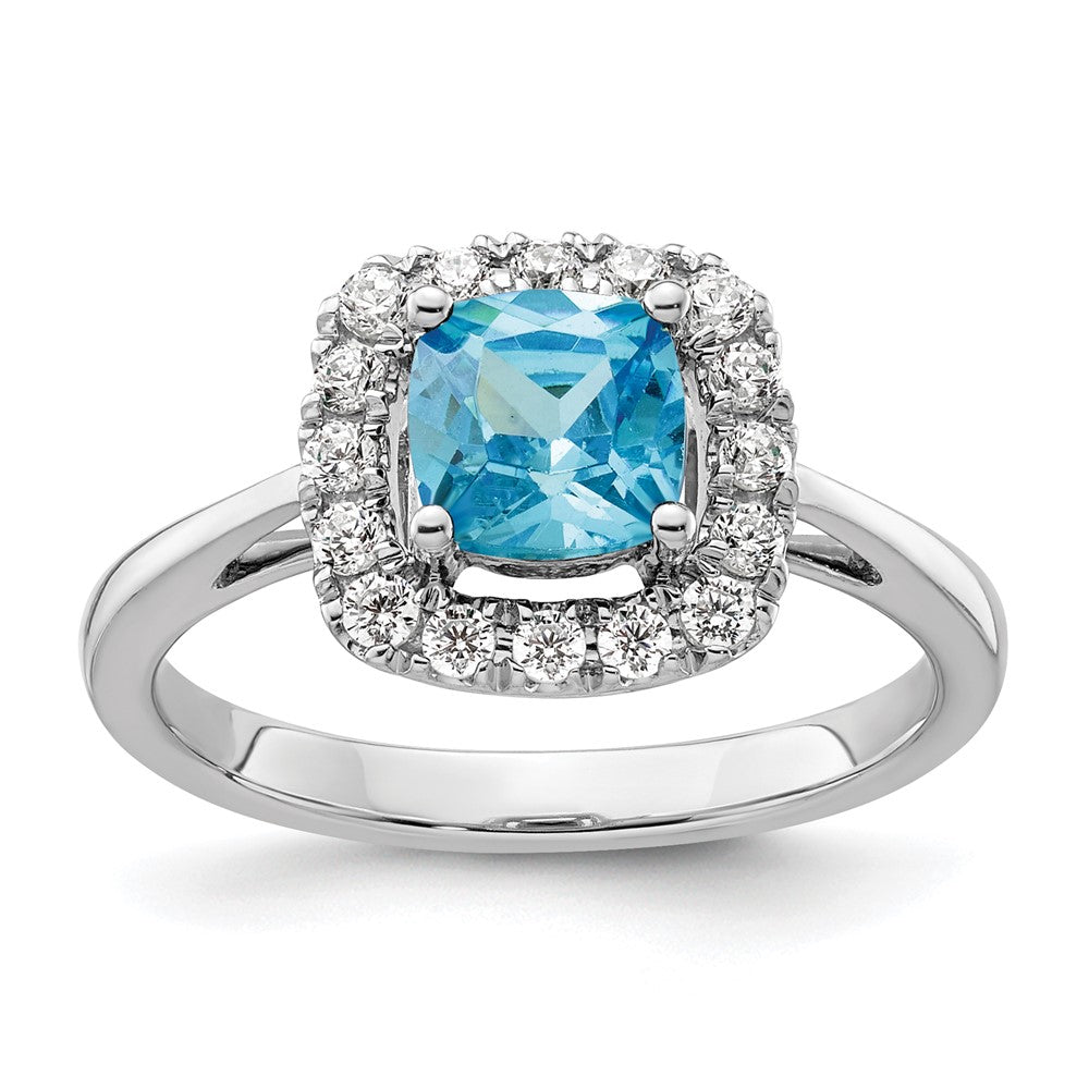 14K White Gold Lab Grown VS/SI FGH Dia and Blue Topaz Halo Ring