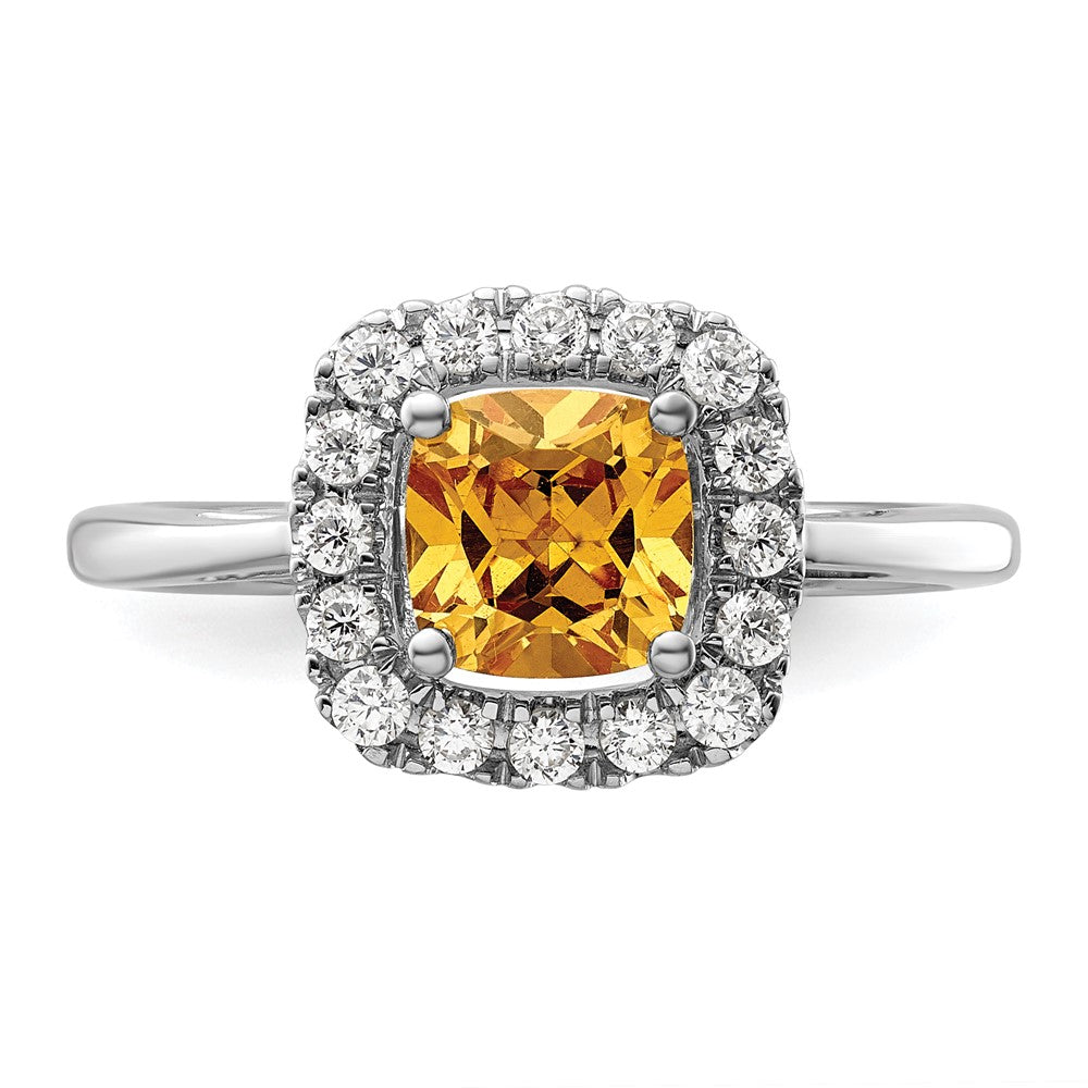 14K White Gold Lab Grown VS/SI FGH Dia and Citrine Halo Ring