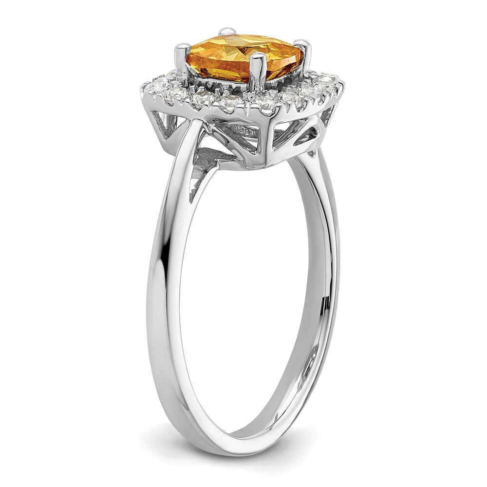 14K White Gold Lab Grown VS/SI FGH Dia and Citrine Halo Ring