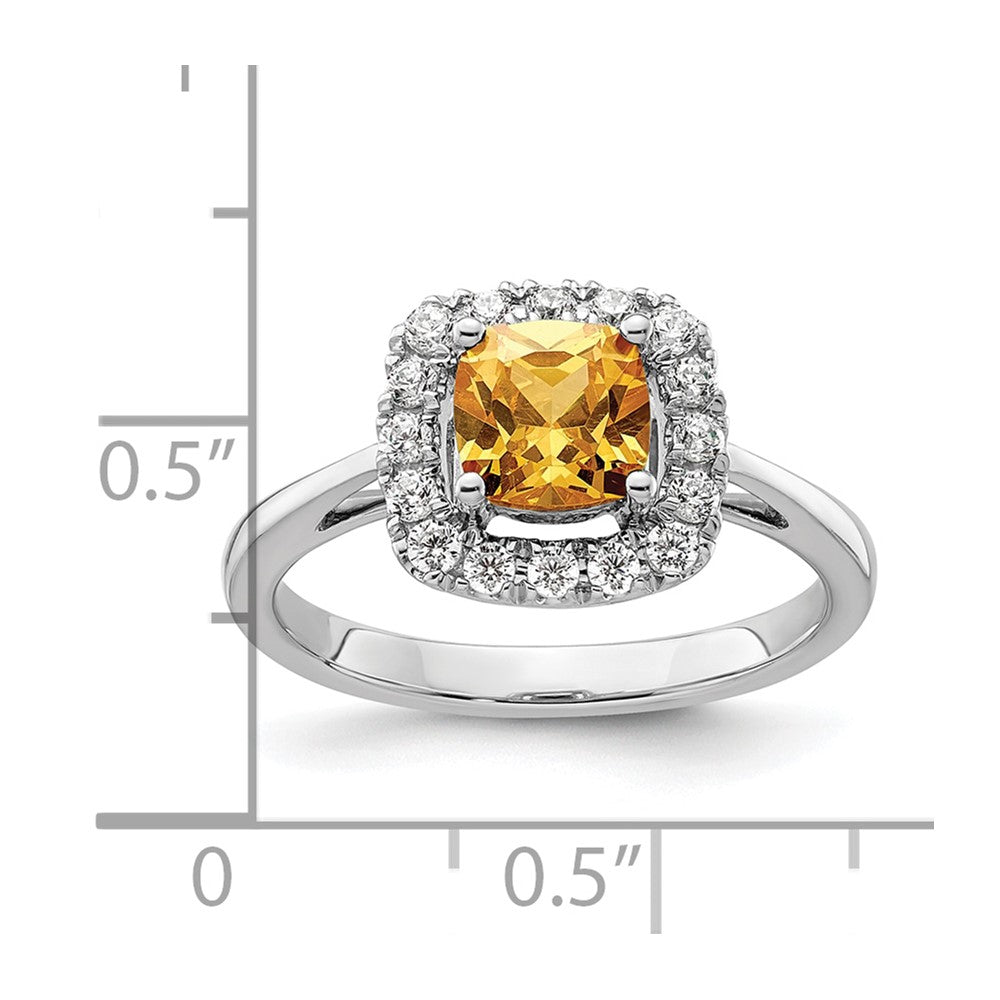 14K White Gold Lab Grown VS/SI FGH Dia and Citrine Halo Ring