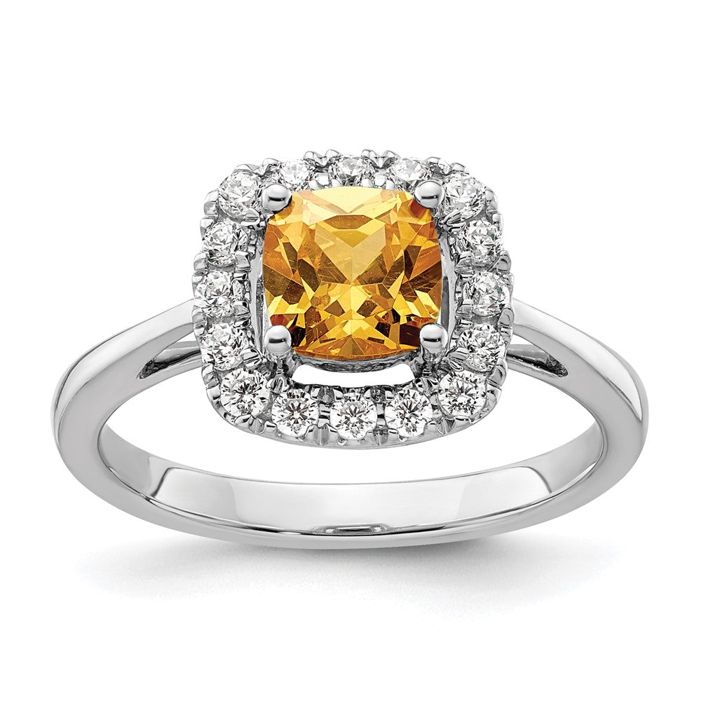 14K White Gold Lab Grown VS/SI FGH Dia and Citrine Halo Ring