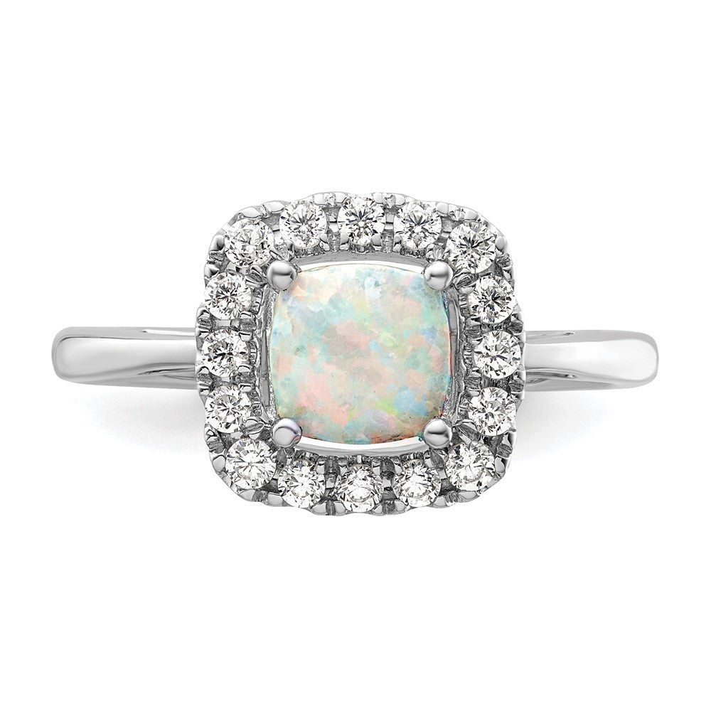 14K White Gold Lab Grown VS/SI FGH Dia and Opal Halo Ring