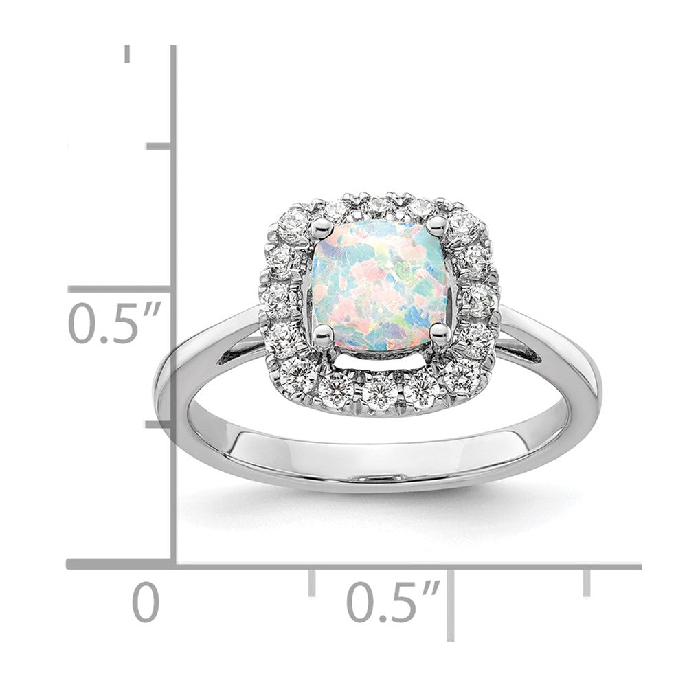 14K White Gold Lab Grown VS/SI FGH Dia and Opal Halo Ring