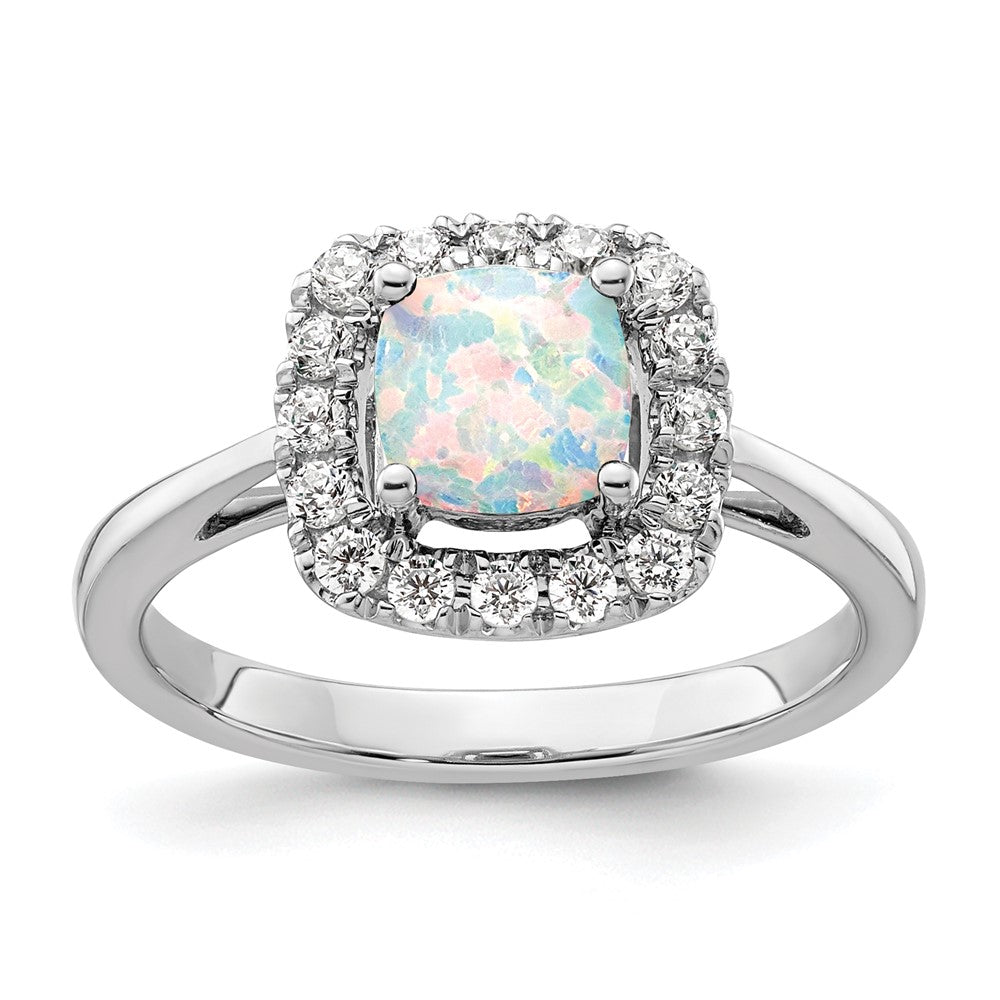 14K White Gold Lab Grown VS/SI FGH Dia and Opal Halo Ring