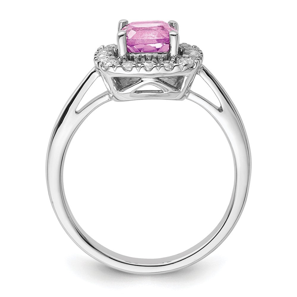 14K White Gold Lab Grown VS/SI FGH Dia and Created Pink Sapphire Halo Ring