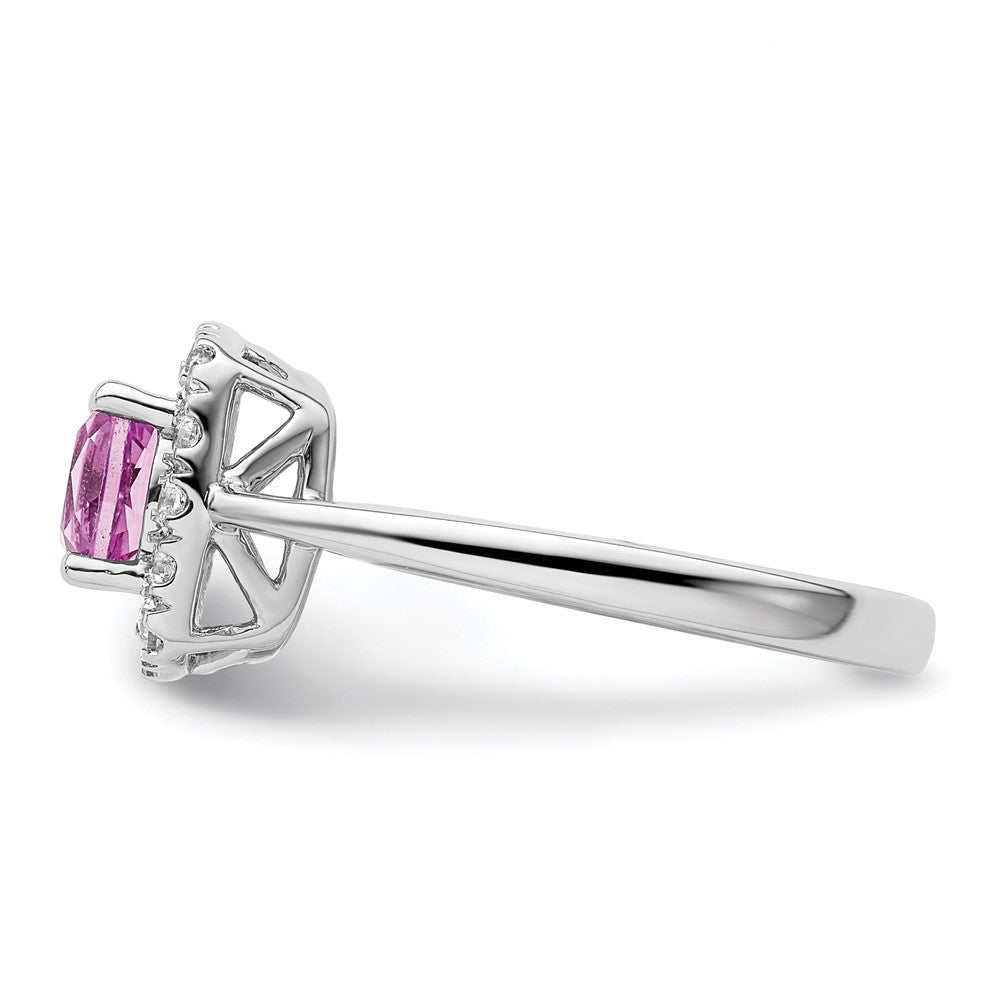 14K White Gold Lab Grown VS/SI FGH Dia and Created Pink Sapphire Halo Ring