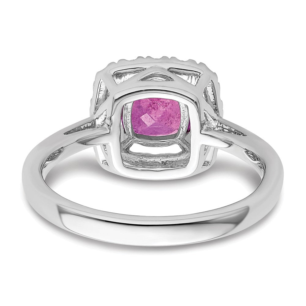 14K White Gold Lab Grown VS/SI FGH Dia and Created Pink Sapphire Halo Ring