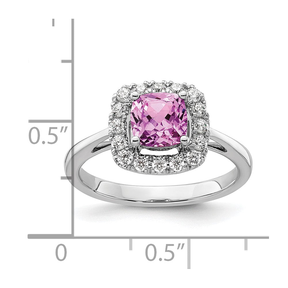 14K White Gold Lab Grown VS/SI FGH Dia and Created Pink Sapphire Halo Ring