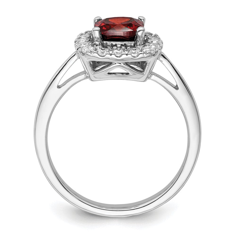 14K White Gold Lab Grown VS/SI FGH Dia and Garnet Halo Ring