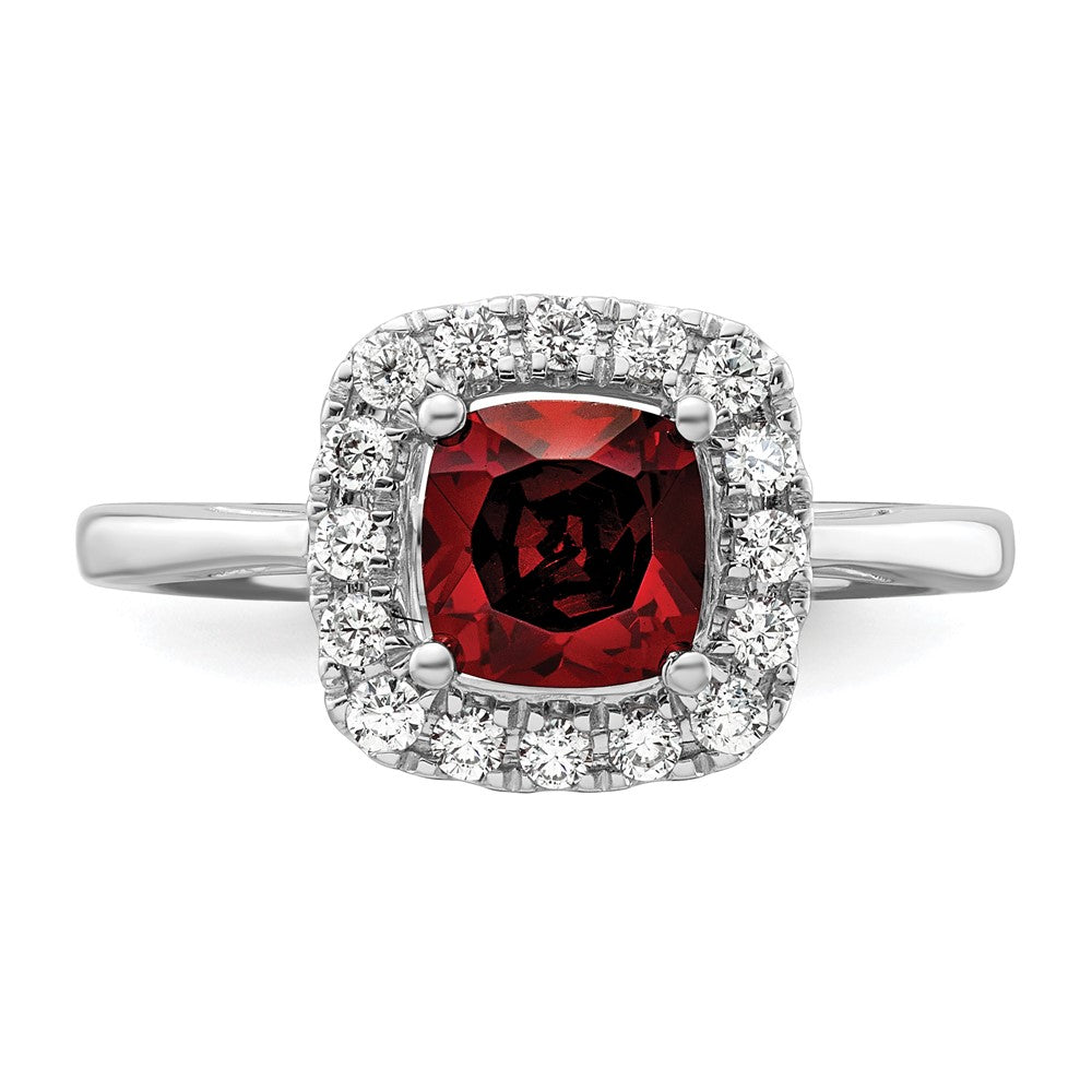 14K White Gold Lab Grown VS/SI FGH Dia and Garnet Halo Ring