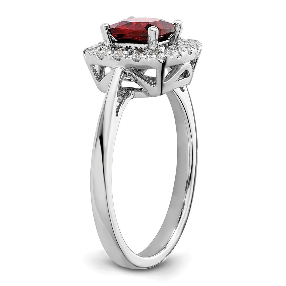 14K White Gold Lab Grown VS/SI FGH Dia and Garnet Halo Ring