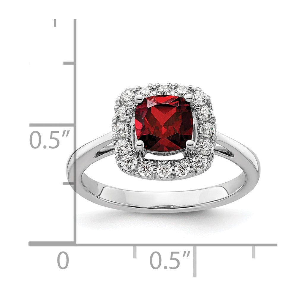 14K White Gold Lab Grown VS/SI FGH Dia and Garnet Halo Ring