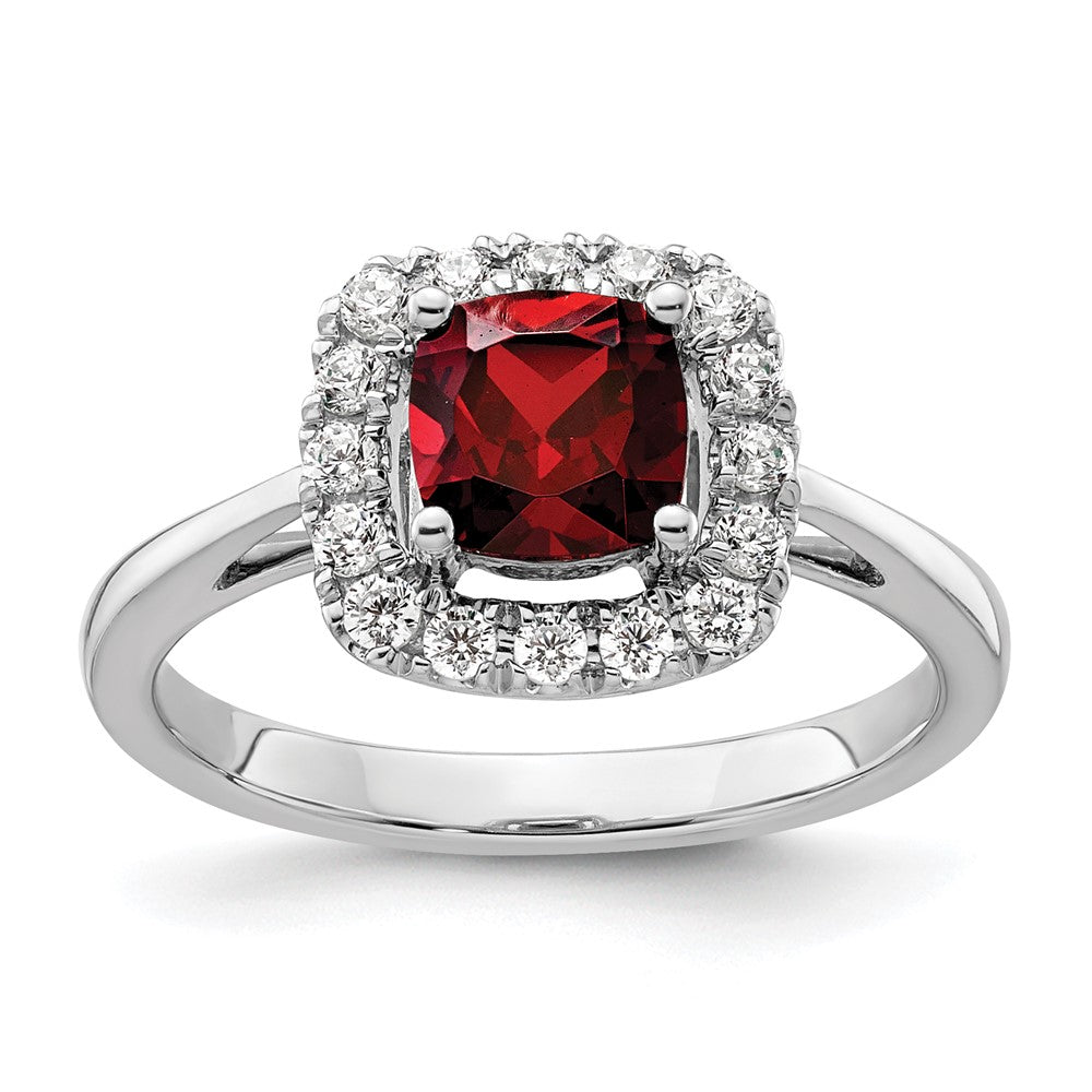 14K White Gold Lab Grown VS/SI FGH Dia and Garnet Halo Ring