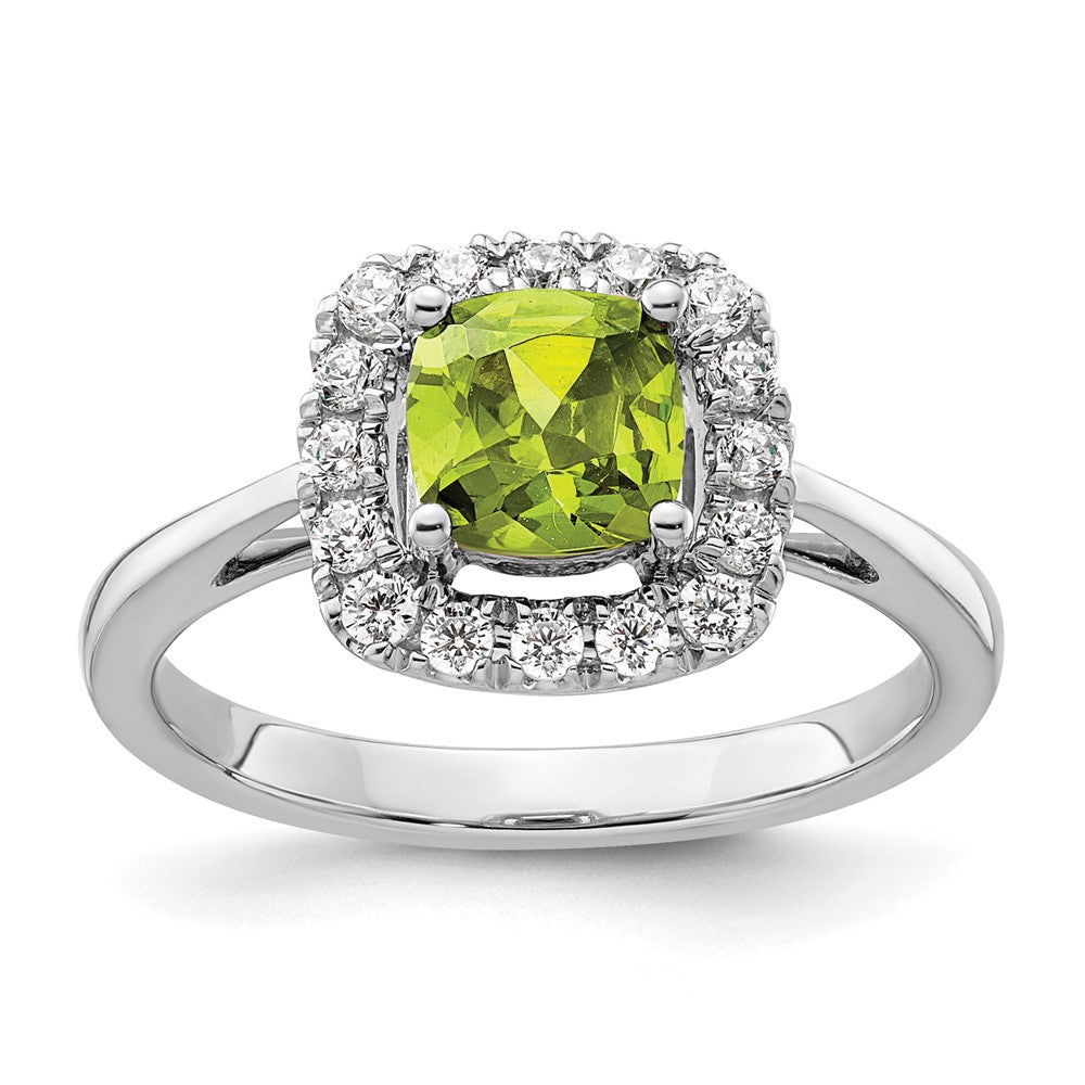 14K White Gold Lab Grown VS/SI FGH Dia and Peridot Halo Ring