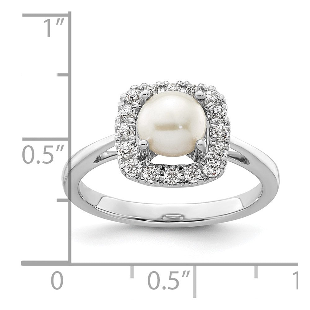 14K White Gold Lab Grown VS/SI FGH Dia and Pearl Halo Ring